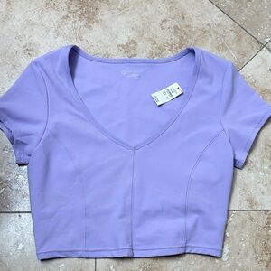 NWT AERIE OFFLINE Lavender V-Neck Crop Top with Built in Bra